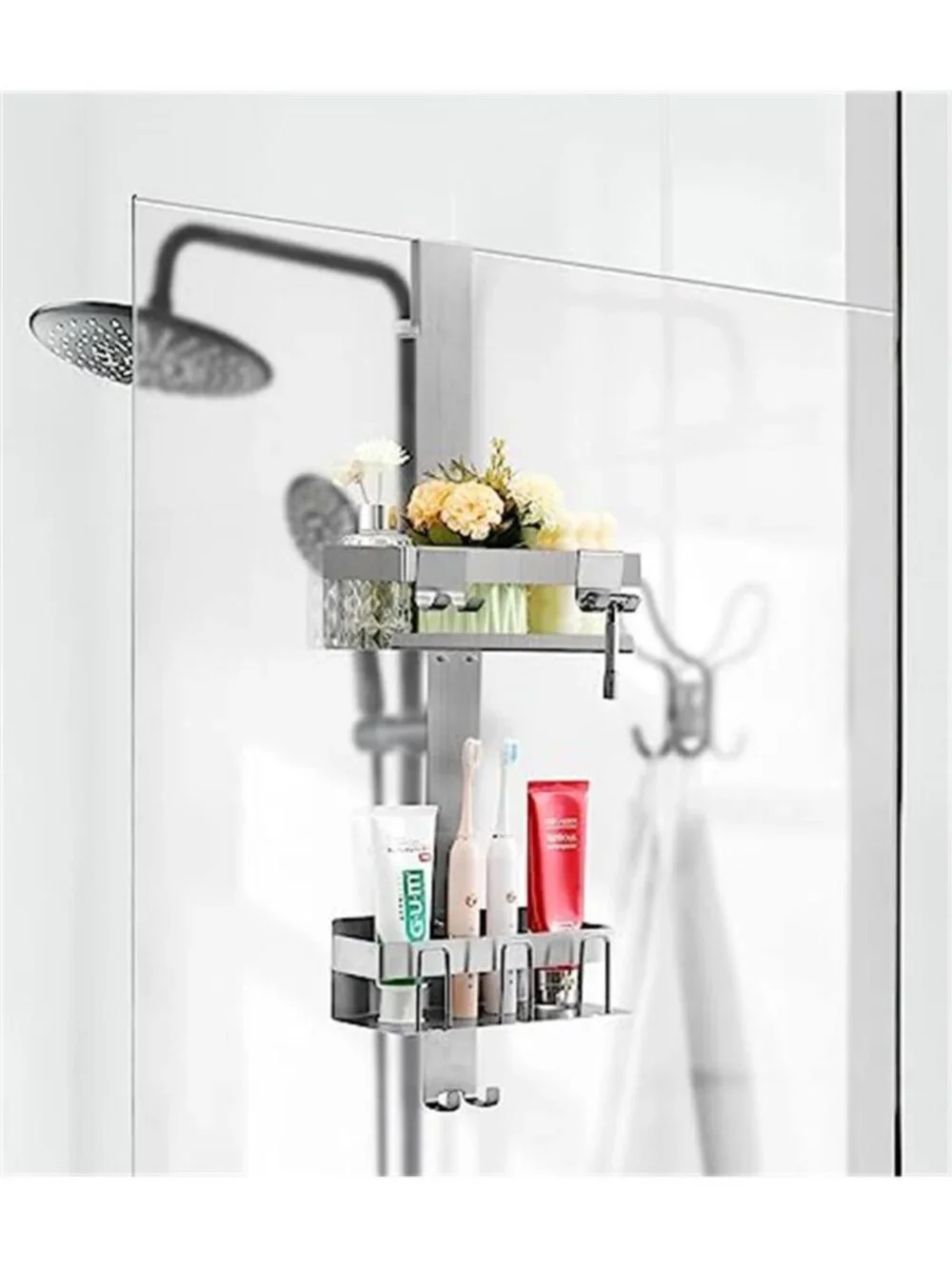 Over Door Shower Caddy Stainless Steel Bathroom Organizer Rustproof Hanging Rack